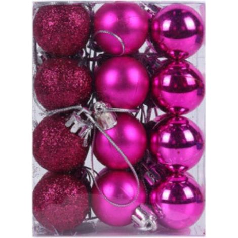 Boule de Noël décoration de l'arbre de Noël 24 pièces décoration de l'arbre de Noël plastique boule de Noël boule de l'arbre de Noël jusqu'à 3cm rose