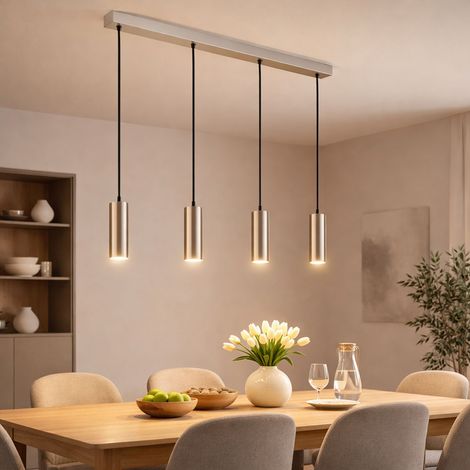 Pendellampe Wohnzimmer Hängeleuchte modern LED Esstischlampe chrom, 4-flammig Metall, 4x LED 3 Watt 250 Lumen 3000 Kelvin warmweiß, LxBxH 65x6x120 cm