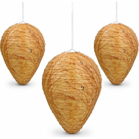 Lot de 3 Faux Nid de Guêpes Répulsif Guêpes Nid Frelon Décoration Jardin Balcon Terrasse (1/5)