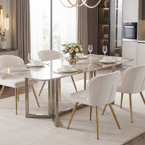 Wahson Dining Chairs 4Pcs in Velvet Modern Kitchen Chairs with Shell Backrest for Kitchen Living Room Restaurant, Beige (1/5)
