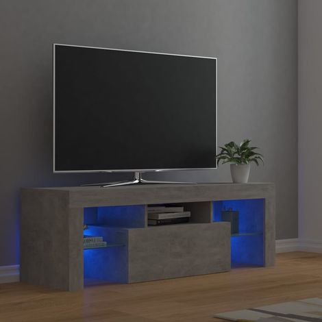 Meuble TV - Armoire de salon Banc TV avec lumières LED gris béton 120x35x40 cm -FR58784 (1/5)