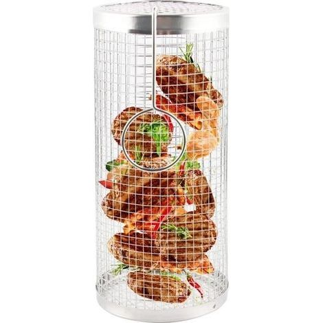 1 Pièces Panier de Cuisson pour Barbecue, Acier Inoxydable Grille Barbecue Ronde, Cylindre de Panier Gril Roulant BBQ, Grille de Cui (1/4)