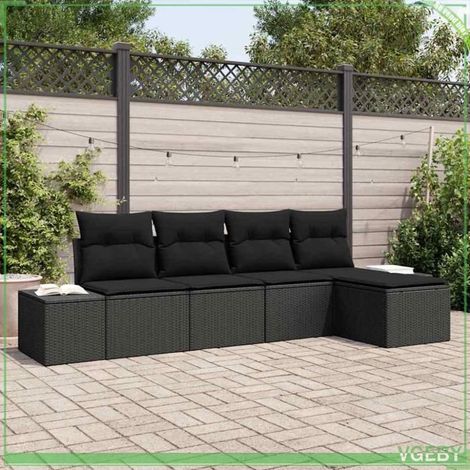 Meuble de jardin - FAFEICY - Modulaire - Noir - Polyrotin - Cadre acier (1/5)