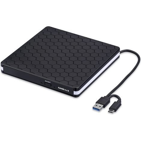 Lecteur DVD Externe - USB 3.0 Type-C - Compatible Windows macOS Linux - Lecture Gravure CD DVD ±RW - Portable Ultrafin - 1 Pièce (1/5)