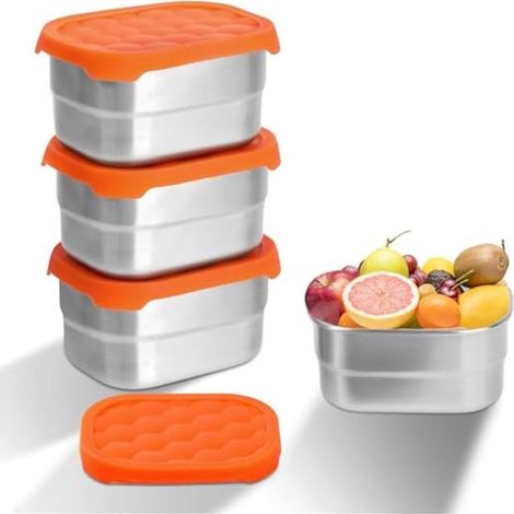 Paquete de 3 recipientes herméticos de acero inoxidable para alimentos (mini cajas para snacks de 230 ml con tapas de silicona): ideales para snacks, condimentos y preparación de comidas. (1/5)