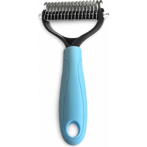 Cepillo desenredante de doble cara para mascotas azul 11 dientes pequeño (1/5)