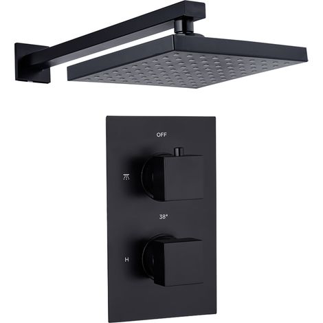 Square Wall Concealed Thermostatic Shower Valve Set with Fixed Head - Black
