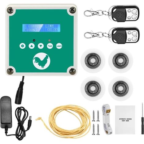 Zoternen – Contrôleur automatique de porte de poulailler IP44 – Télécommande – Minuterie et capteur de lumière – Alimentation CA 100-240V (1/5)