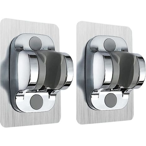 No Drilling Shower Head Holder, Wall Mounted Shower Head Holder with Adjustable Angle, Waterproof, Strong Adhesive, Universal Shower Holder for Bathroom (Silver 2 Pack) (1/4)