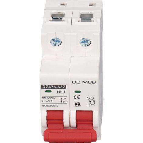 Disjoncteur DC 2P 50A 1000V pour Installation Photovoltaïque, Protection Solaire Rail DIN 6000A C50 (1/5)