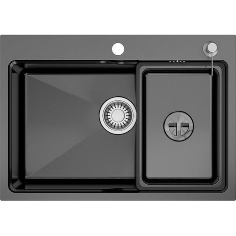 68x48 cm Évier Cuisine noir 1 Bac en Acier Inoxydable, Protection Insonorisante EVA, Évier de Cuisine Avec Siphon et Système d'évacuation pour Armoires 70 cm ou plus (1/5)