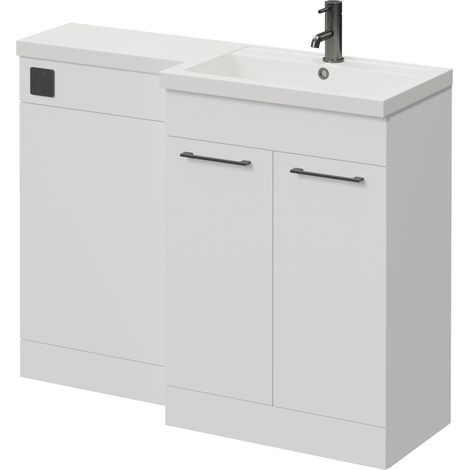Napoli 390 Gloss White 1100mm 2 Door Vanity Unit Toilet Suite with Square Right Hand Lucia Basin - 1100mm - Gunmetal Grey 160mm HandleWithout Kingston Toilet Pan