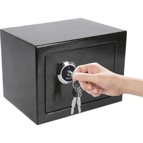 Cofre de almacenamiento, cerradura con llave, construcción de acero resistente, negro. (1/2)