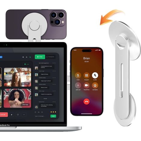 Argent Support Magnétique pour Téléphone Portable et Ordinateur Portable, 180° Réglable pour Caméra de Continuité Compatible avec MacBook Magsafe iPhone & TV (1/3)