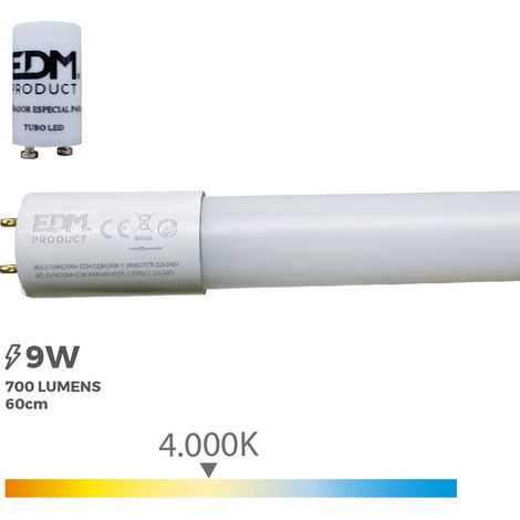 LED-Röhre T8 9W 800lm 4000K Tageslicht (entspricht 18W) ø2,6x60cm Edm