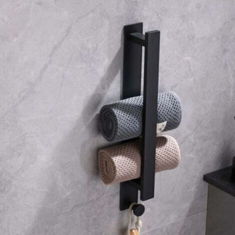 Un porte-serviettes ordinaire noir n'a pas besoin d'être percé, avec un porte-serviettes à crochet pour salle de bains porte-serviettes pour invités porte-serviettes mural en acier inoxydable mat (1/5)