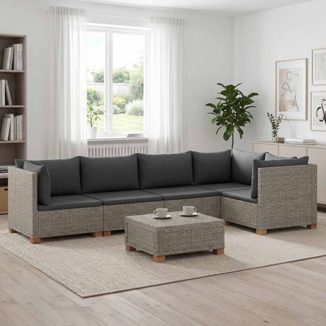 vidaXL 6 pc Ensemble de salon en rotin avec coussins GENDT Gris Kubu (1/5)