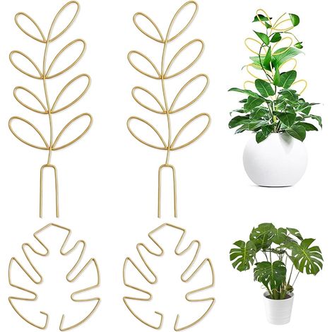 4 Pièces Tuteur Métallique Plantes d'Intérieur Treillis en Forme de Feuille Tige en Fil Métallique pour Plantes Grimpantes Décoration Mini Tuteur pour Monstera Hoya Jardin (Or) (1/5)