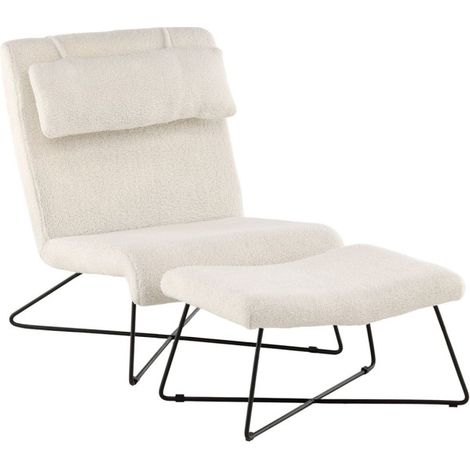 Fauteuil & Pouf Design Bouclette "Laconia" 88cm Blanc (1/5)