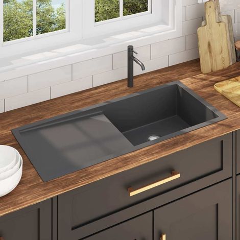 vidaXL Évier de cuisine fait main Noir Acier inoxydable (1/5)