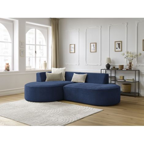 BOBOCHIC - Canapé d'angle fixe ROUSSEAU tissu texturé Angle gauche Bleu foncé (1/5)