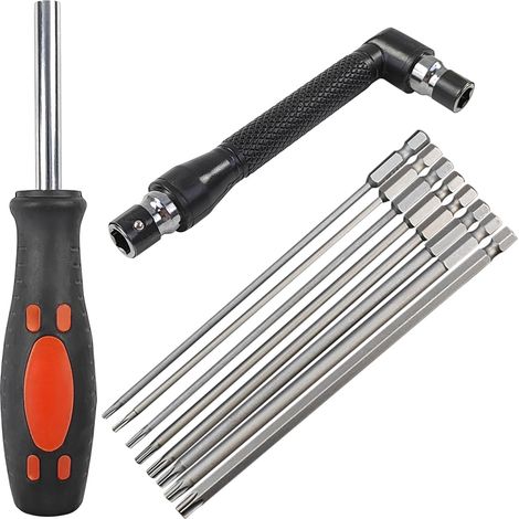 8 Pièces Embout Visseuse Long Kit, T8-T40 Tournevis Torx avec Poignée et Clé, 200 mm Embout Tournevis Magnétique, pour Visseuses et Perceuses Électriques (noir) (1/5)