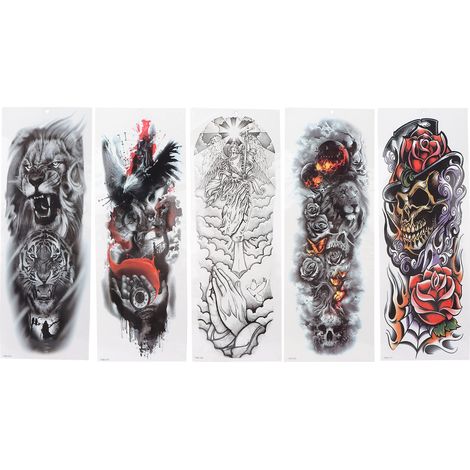 5 Tatouages temporaires waterproof pour bras, grandes tailles, stickers éphémères pour femmes hommes, lot de 5 pièces (1/5)