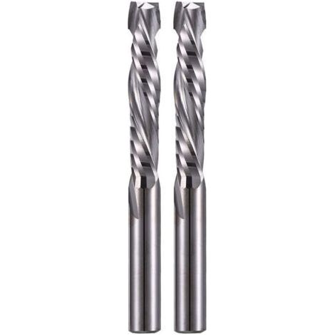– Set of 2 6mm helical compression end mills – 6mm shank – 32mm cutting length – For hardwood and acrylic – High precision CNC (1/5)