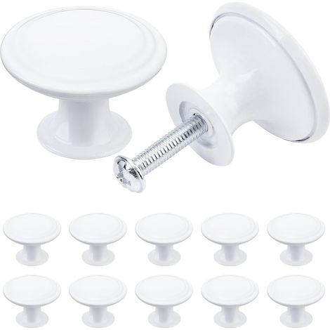Juego de 12 pomos para armarios de estilo vintage chic - Tiradores para armarios de cocina de estilo antiguo - Pomos redondos de 30 mm para puertas, color blanco (1/4)