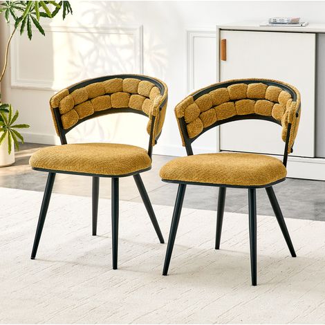 Set di 2 sedie da pranzo in velluto giallo con gambe in metallo nero, schienale avvolto, moderne (1/5)