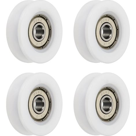 4pcs Poulie à Roulement à Billes en U Gorge, Roue Roulement à Guidage en Nylon Type U Rainure 6x31x10mm, Roues Roulements à Rouleaux pour Imprimantes 3D Portes Fenêtres, Blanc (1/5)