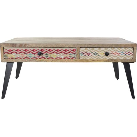 Table basse en bois de manguier et métal avec 2 tiroirs - longueur 110 x profondeur 70 x hauteur 46 cm -PEGANE- (1/4)