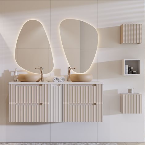 Badmöbel Set 6-teilig, 140cm Doppelwaschtisch, Beige und weiß, NEWPORT-56-CASHMERE (1/5)