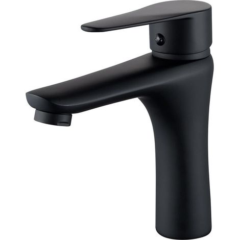 Mitigeur de lavabo noir à poignée unique pour salle de bain, robinets de lavabo monobloc modernes pour salle de bain avec conduites d'alimentation en eau chaude et froide, laiton (1/5)