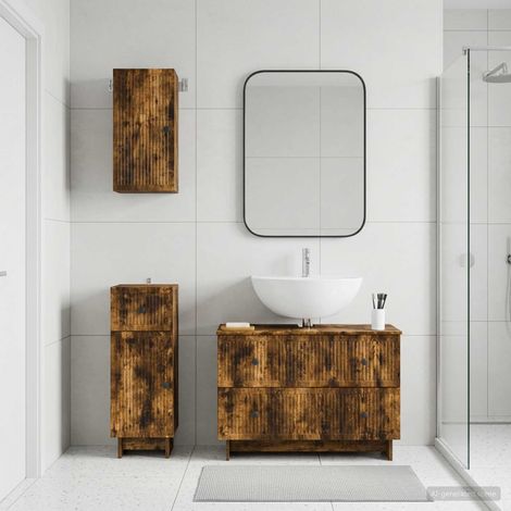 vidaXL 3 Piece Bathroom Cabinet Set EDE Smoked Oak Engineered Wood (1/5)