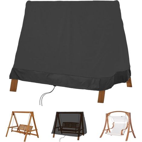 Funda protectora columpio 2-3 plazas, 182x139x170cm, cordón ajustable, Impermeable, polvo resistente rayos Duradera resistente intemperie, Negra (1/5)