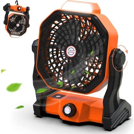 Ventilateur Batterie pour Camping 10400mAh, Puissant Silencieux avec Lumière LED et Crochet 4 Vitesses Réglables, Ventilateur Rechargeable USB pour Tente Extérieur Bureau Table (1/5)