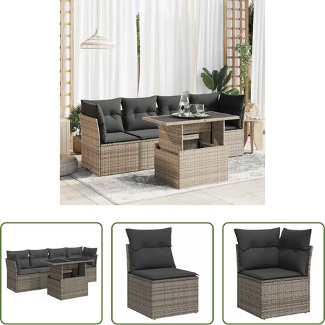 vidaXL Set Divano da Giardino 5 pz con Cuscini Grigio in Polyrattan (1/5)