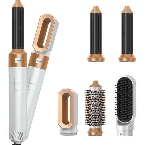 Appareil de coiffure 5 en 1 : brosse séchante, fer à friser, lisseur, ABS, doré (1/5)