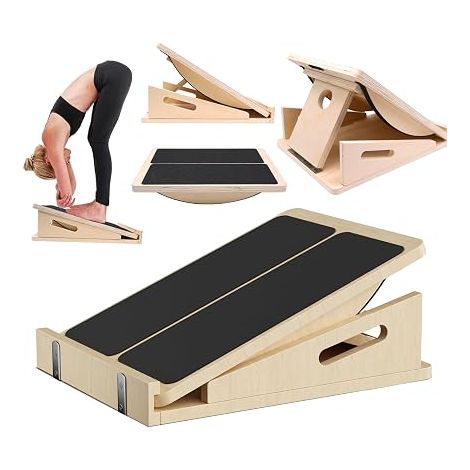 3 in1 Table d'équilibrage à une jambe, Planche Inclinée en Bois, Plateforme Etirement Mollets & Chevilles Ajustable pour Tous les Âges, bois et de civière de veau Pour Coureurs & Autres Athlètes (1/5)