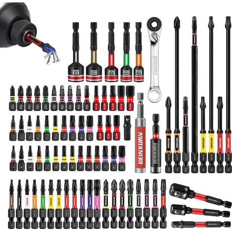 82 Pièces Jeu d'Embouts de Tournevis PH/PZ/Torx/Hex,25mm,50mm,75mm,150mm, Queue Hexagonale 1/4",Acier Allié S2, Avec Porte-Embout Magnétique,Douilles,Mini Clé à Cliquet,Adaptateur de Douille (1/5)