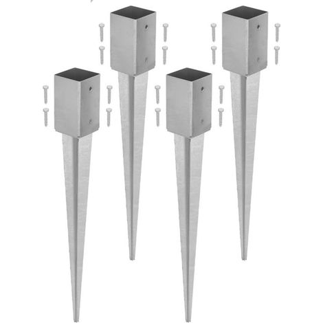 KOTARBAU® Lot de 4 Support de Poteau Bois - Acier Galvanisé - 75 cm - Argent - 81 x 81 mm - Support Poteau à Enfoncer - pour Clôture et Pavillon - Résistant à la Corrosion (1/5)