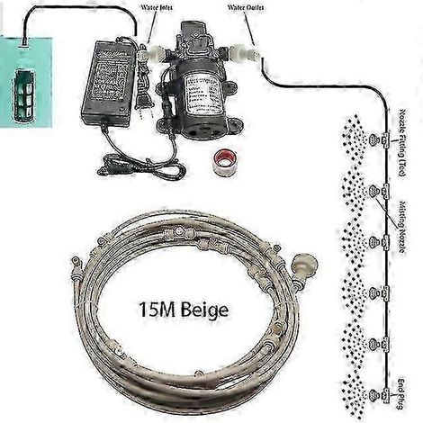 Nebelkühlungssystem mit 5L/Min-Pumpe, Filterset und Messingdüsen für Terrassen im Außenbereich (6-18 m) 15M Beige (1/4)