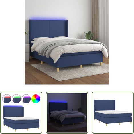 vidaXL LED-Streifen -  Boxspringbett mit Matratze & LED Blau 140x200 cm Stoff (1/5)