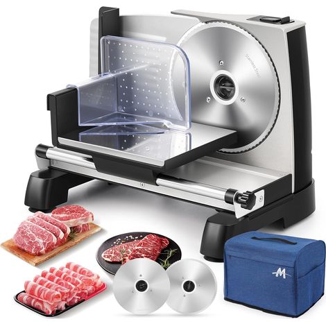 Electric Ham Slicer with Child Safety Switch, Removable Stainless Steel Blade 19 cm, Thickness Adjustment 0-18 mm for Sausage Bread Cheese Vegetables (1/5)