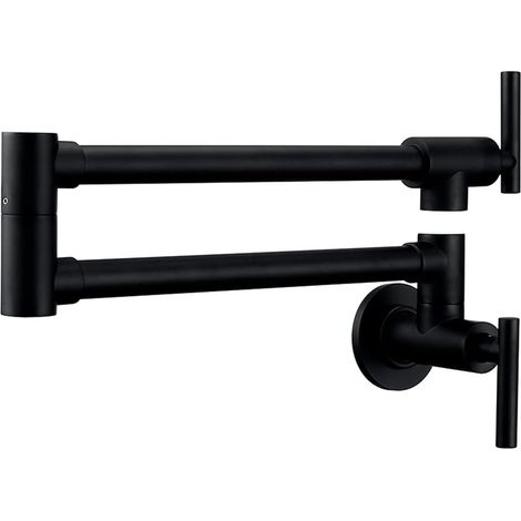 Robinet de remplissage de pot Spin en laiton pli noir chromé brossé chrome poli rose mur mur monté à double poignée double poignée poche cuisine robe de remplissage Robinet pliant ( Color : Matte Blac (1/5)