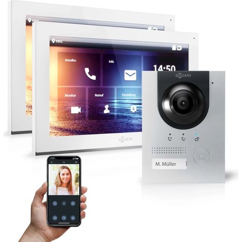 GOLIATH PRO IP Video Türsprechanlage  App  Silber  1-Familie  2x 10 Zoll  Unterputz  180°
