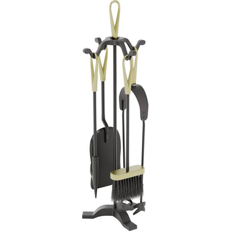 Buxton 5 Piece Companion Set Fireplace Accessories Shovel, Poker, Brush & Tongs, Black-&-Brass (1/5)