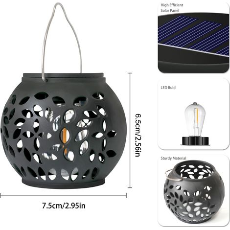 Lanterne Suspendue Solaire Effet Flamme, Design Creux, Étanche, Décoration Jardin Extérieur pour Terrasse et Cour (1/5)