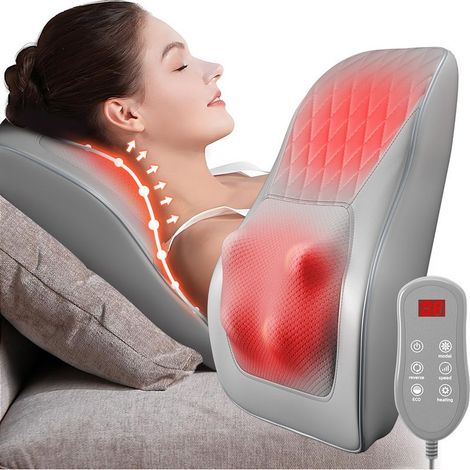 Nackenmassagegerät mit Heizkissen, Rücken- und Nackenmassage, lindert Muskelschmerzen in Nacken, Schultern, Rücken, Beinen und Füßen, ideales Geschenk für Männer, Mütter, Väter und Großmütter, Grau (1/5)